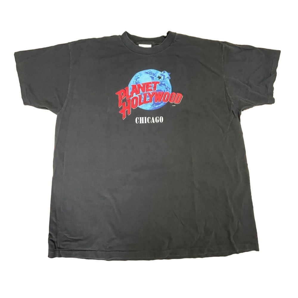Planet Hollywood Chicago Logo Black T Shirt USA XL Single Stitch